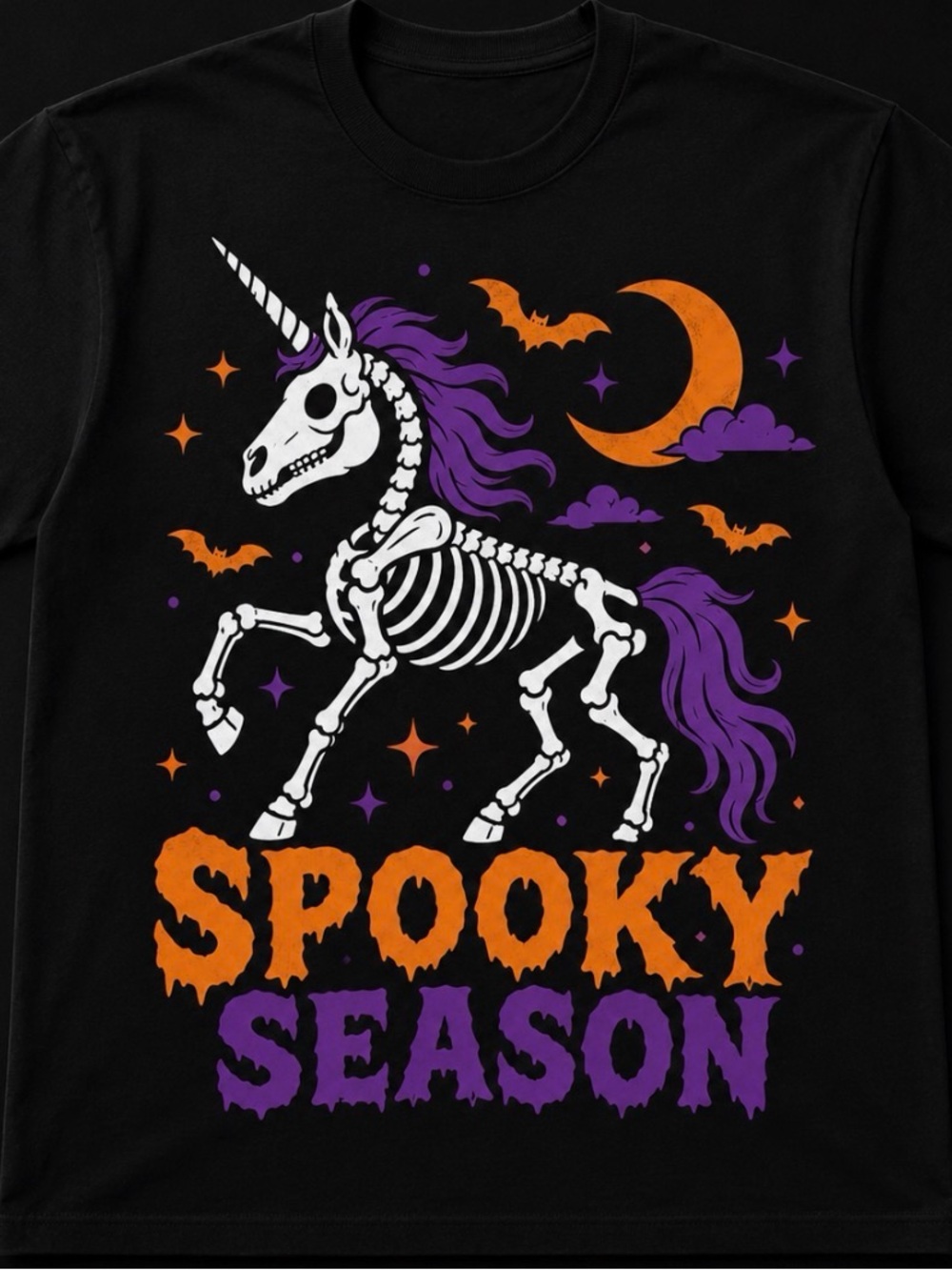 Spooky Season Purple & Orange Skeleton Unicorn Kids Costume Tee